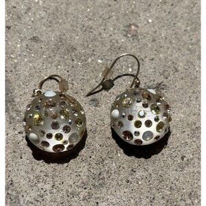 ALEXIS BITTAR White Clear Gray Lucite Crystal Dangling Ball Clip Earrings RARE